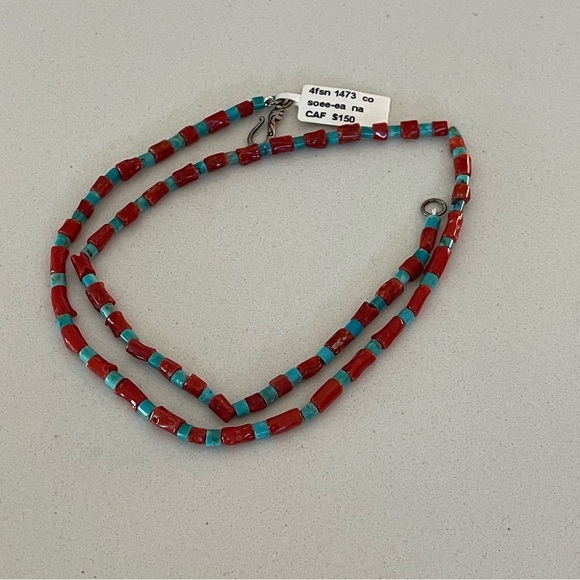 Unisex One of a kind Branch Coral & Kingman Turquoise necklace 19” length. - Picture 3 of 7